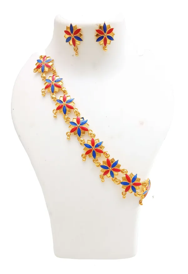 Assamese_Traditional_Gold_Plated_Red_Blue_Meenakari_Golpata_Necklace_Set_For_Women