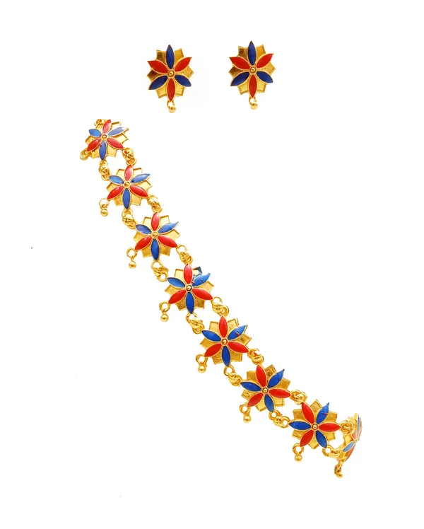 Assamese_Traditional_Gold_Plated_Red_Blue_Meenakari_Golpata_Necklace_Set_For_Women