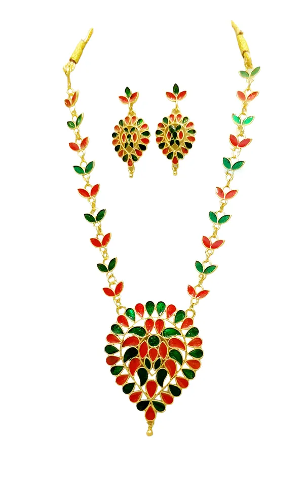 Assamese_Traditional_Gold_Plated_Red_Green_Dugdugi_Chain_Jewellery_Set_For_Women_&_Girls