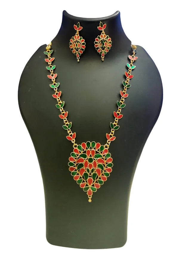 Assamese_Traditional_Gold_Plated_Red_Green_Dugdugi_Chain_Jewellery_Set_For_Women_&_Girls