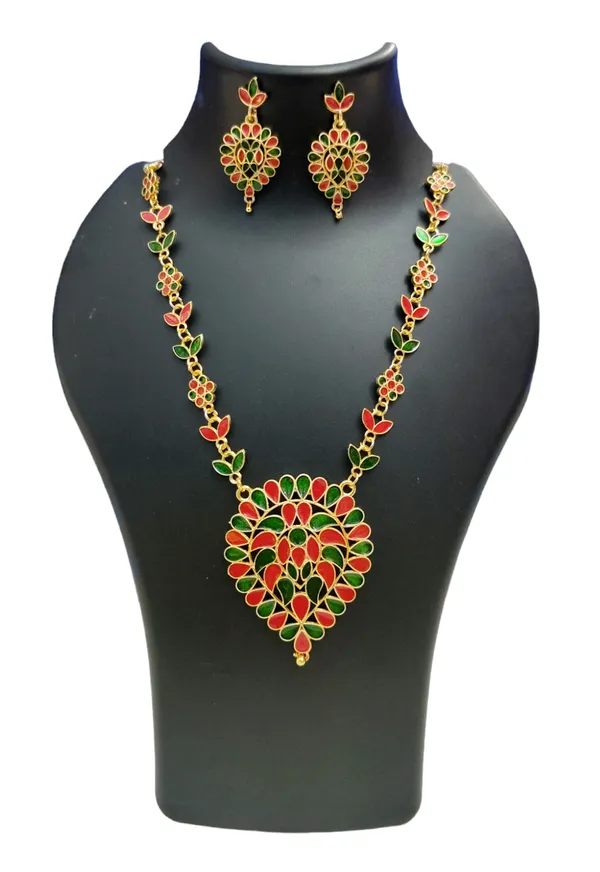Assamese_?Traditional_Gold_Plated_Red_Green_Dugdugi_Chain_Jewellery_Set_For_Women_&_Girls