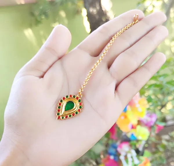 (Pack_Of_2)_Assamese_Traditional_Gold_Plated_Red_Green_Meenakari_Maang_Tikka_For_Women