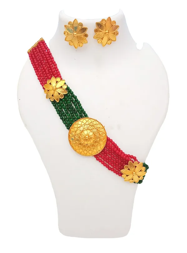 Assamese_Traditional_Gold_Plated_Red_Green_Meenakari_Golpata_Necklace_Set_For_Women_&_Girls