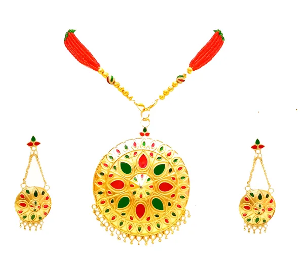 Assamese_Traditional_Gold_Plated_Red_Green_Meenakari_Japi_Jewellery_Set_For_Women