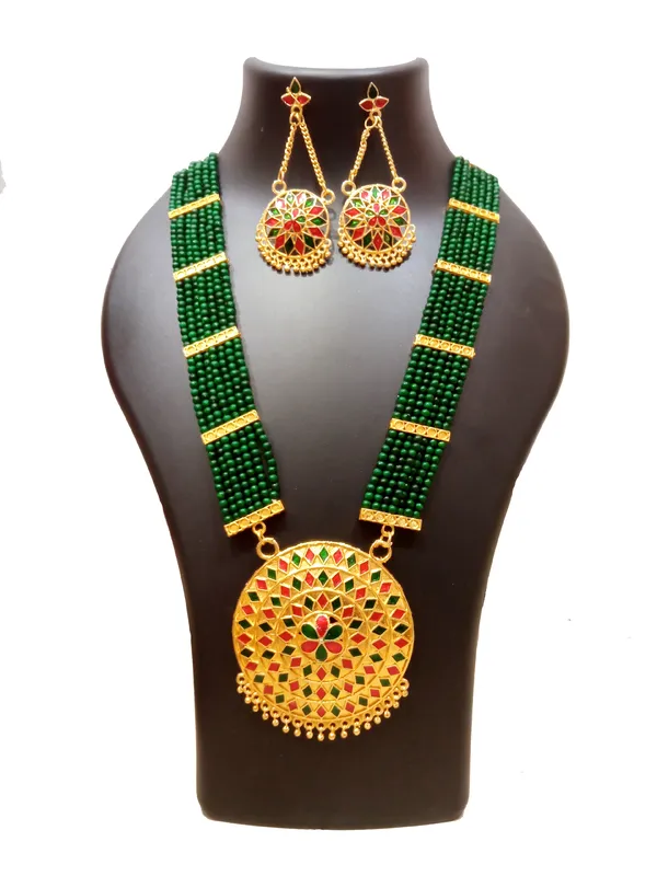 Assamese_Traditional_Gold_Plated_Red_Green_Meenakari_Japi_Tassel_Jewellery_Set_For_Women_&_Girls