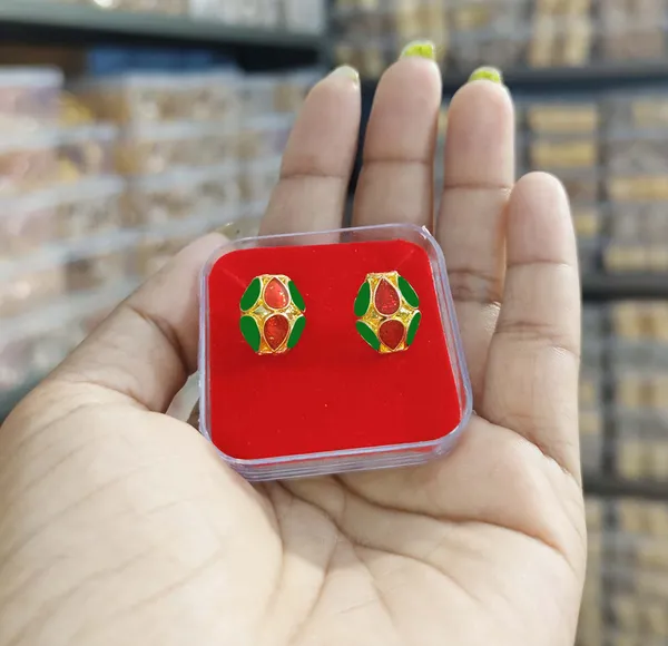 (Pack_Of_2)_Assamese_Traditional_Red_Green_Meenakari_Top_Earring_Set