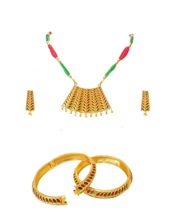 Assamese_Traditional_Red_Green_Meenkari_Combo_Jewellery_Set