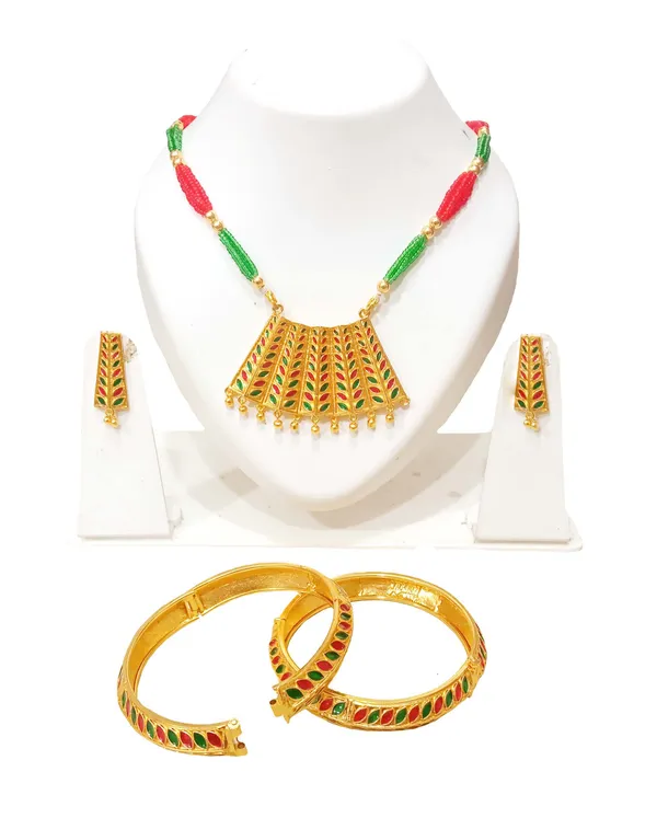 Assamese_Traditional_Red_Green_Meenkari_Combo_Jewellery_Set