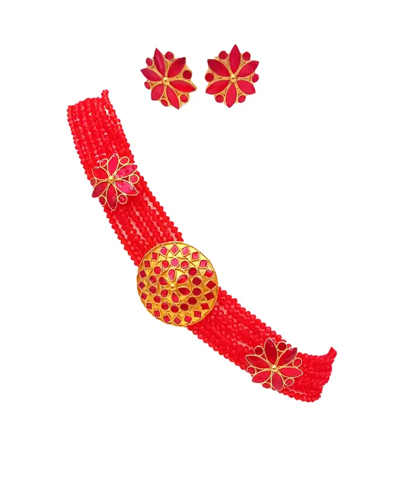 Assamese_Traditional_Gold_Plated_Red_Meenakari_Golpata_Necklace_Set_For_Women_&_Girls