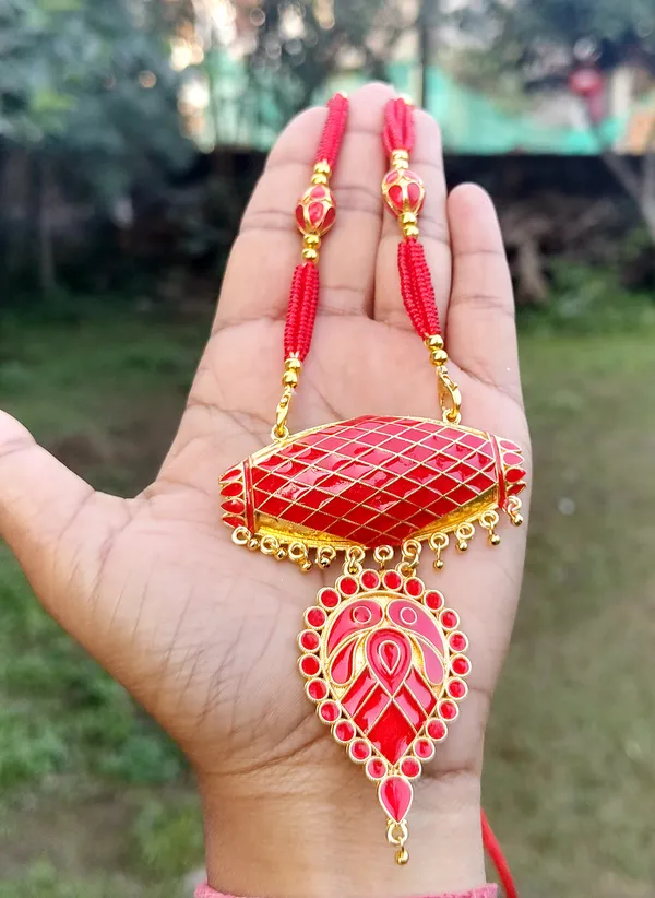 Assamese_Traditional_Red_Meenakari_Dholbiri_Tassel_Jewellery_Set_For_Women