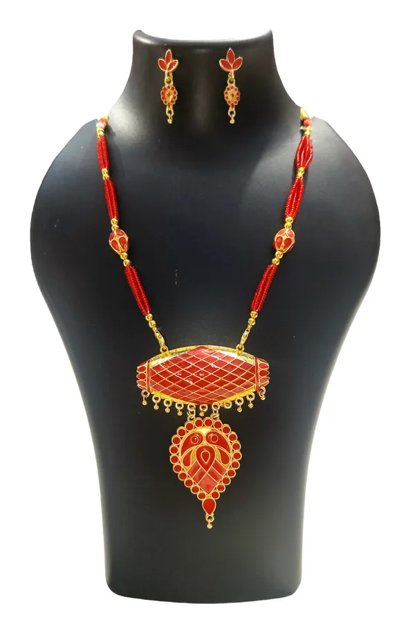 Assamese_Traditional_Red_Meenakari_Dholbiri_Tassel_Jewellery_Set_For_Women