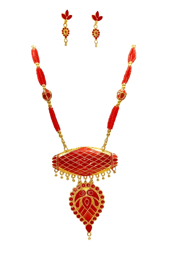 Assamese_Traditional_Red_Meenakari_Dholbiri_Tassel_Jewellery_Set_For_Women