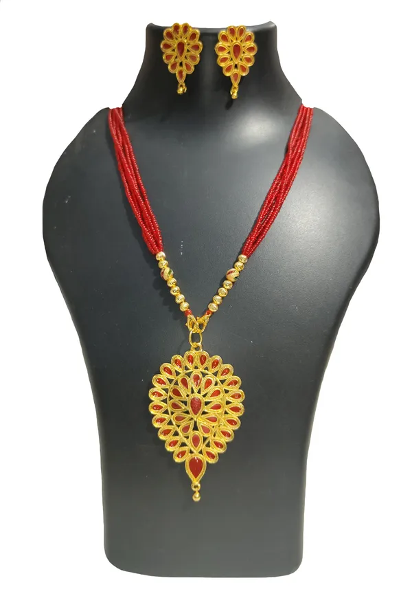 Assamese_Traditional_Gold_Plated_Red_Meenakari_Dugdugi_Tassel_Jewellery_Set_For_Girls_&_Women