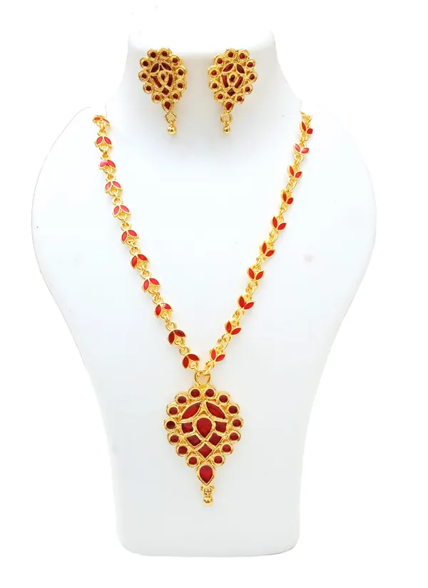 Assamese_Traditional_Gold_Plated_Red_Meenakari_Dugdugi_Chain_Jewellery_Set_For_Women