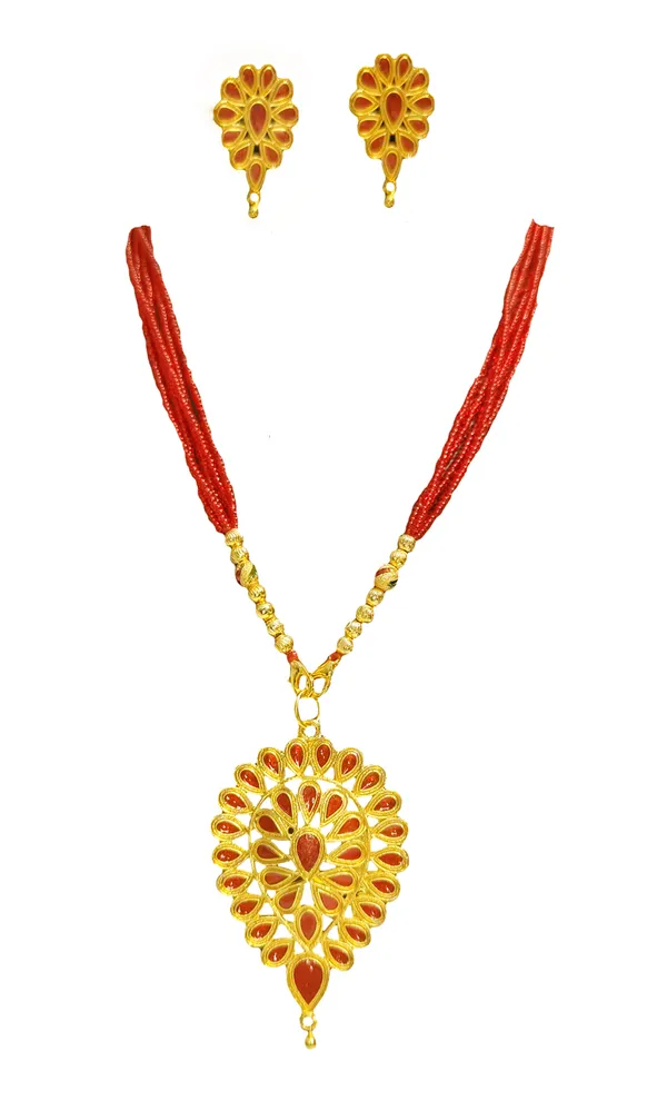 Assamese_Traditional_Gold_Plated_Red_Meenakari_Dugdugi_Tassel_Jewellery_Set_For_Girls_&_Women