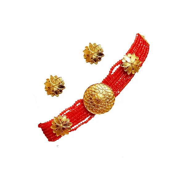 Assamese_Traditional_Gold_Plated_Red_Meenakari_Golpata_Necklace_Set_For_Women_&_Girls