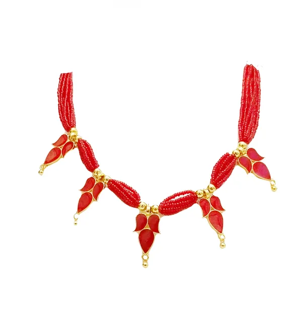 Assamese_Traditional_Gold_Plated_Red_Meenakari_Golpata_Necklace_Set_For_Women