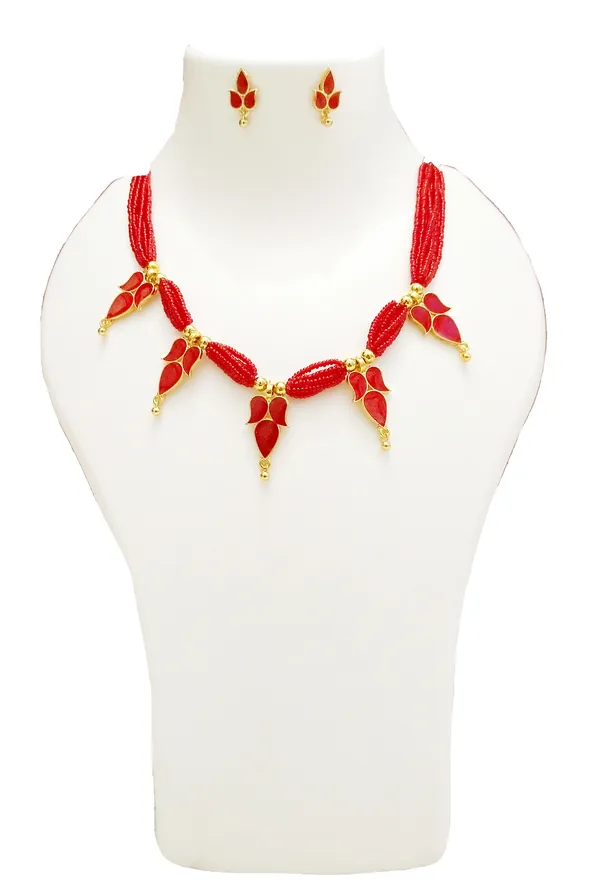 Assamese_Traditional_Gold_Plated_Red_Meenakari_Golpata_Necklace_Set_For_Women