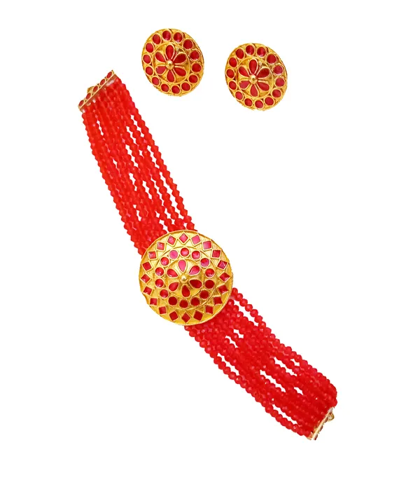 Assamese_Traditional_Gold_Plated_Red_Meenakari_Golpata_Necklace_Set_For_Women_&_Girls