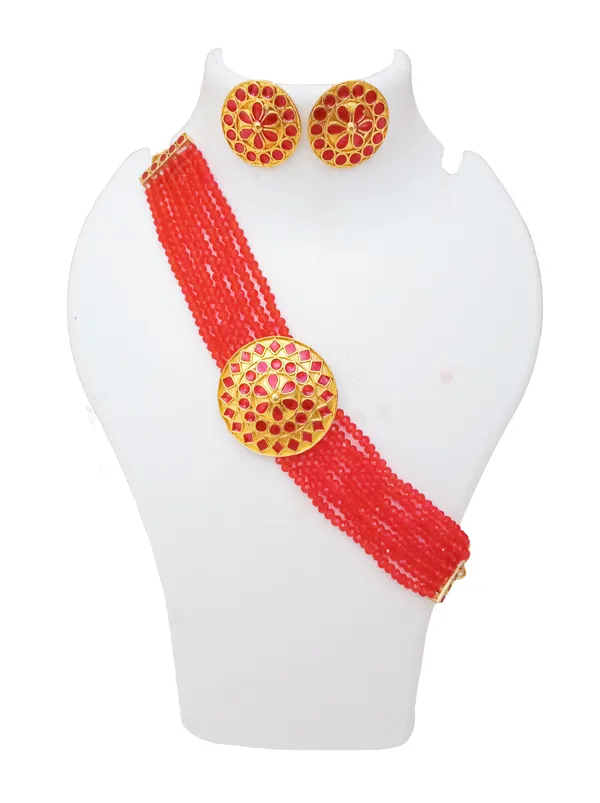 Assamese_Traditional_Gold_Plated_Red_Meenakari_Golpata_Necklace_Set_For_Women_&_Girls