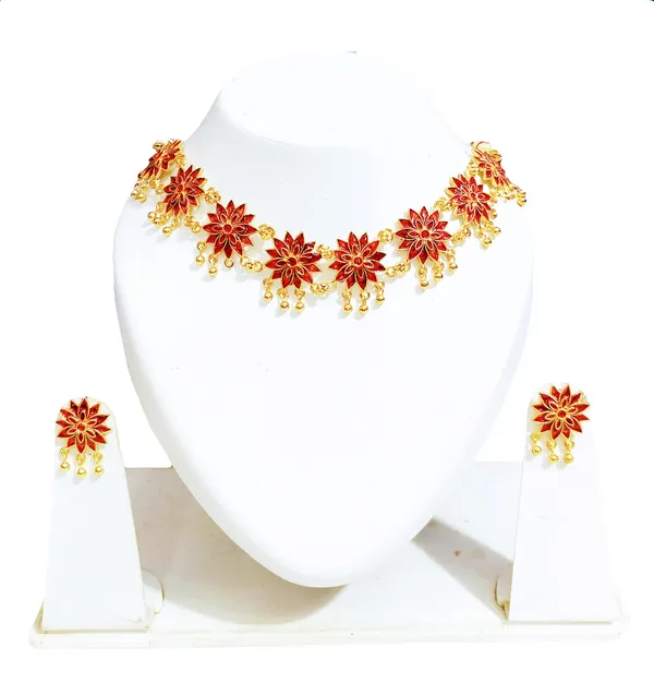 Assamese_Traditional_Red_Meenakari_Golpata_Jewellery_Set