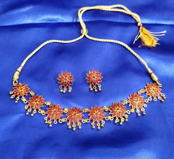 Assamese_Traditional_Red_Meenakari_Golpata_Jewellery_Set