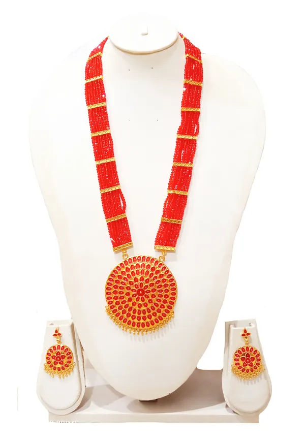 Assamese_Traditional_Gold_Plated_Red_Meenakari_Japi_Tassel_Jewellery_Set_For_Women