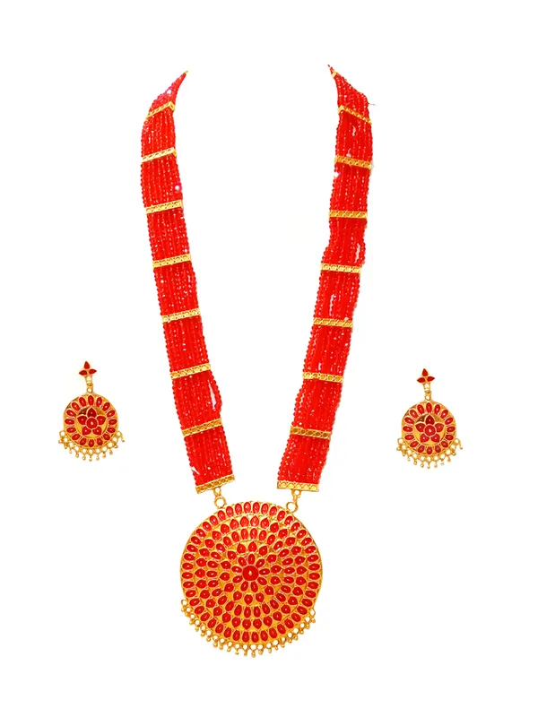 Assamese_Traditional_Gold_Plated_Red_Meenakari_Japi_Tassel_Jewellery_Set_For_Women