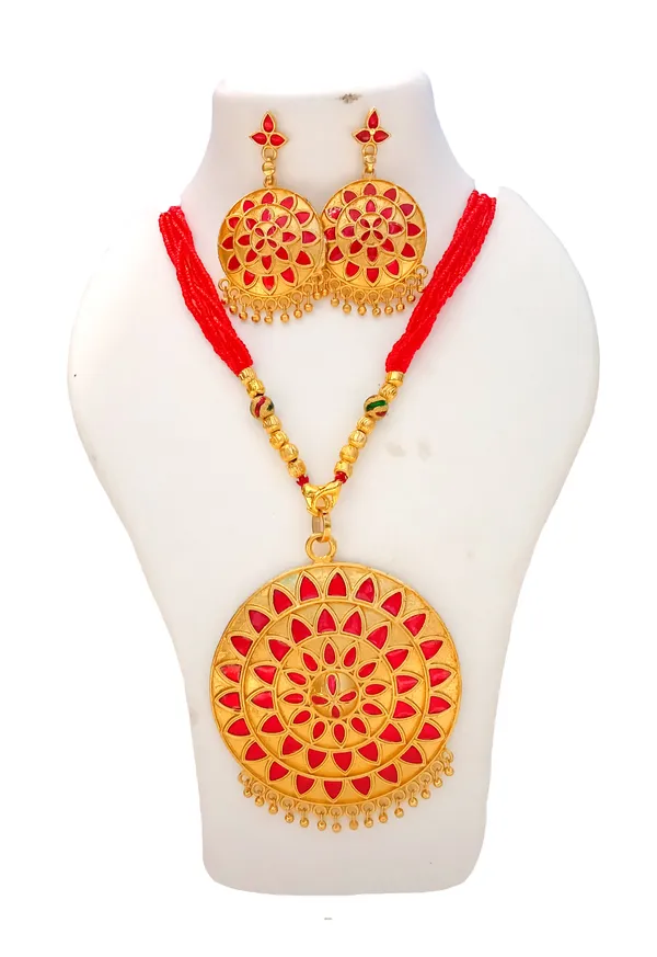 Assamese_Traditional_Gold_Plated_Red_Meenakari_Japi_Tassel_Jewellery_Set_For_Women