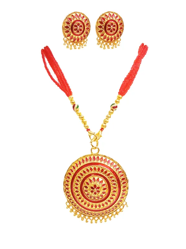 Assamese_Traditional_Gold_Plated_Red_Meenakari_Japi_Tassel_Jewellery_Set_For_Women