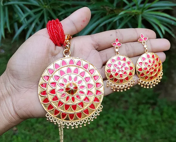 Assamese_Traditional_Gold_Plated_Red_Meenakari_Japi_Tassel_Jewellery_Set_For_Women