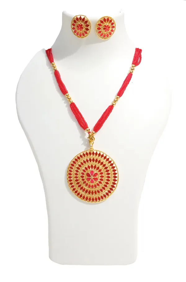 Assamese_Traditional_Gold_Plated_Red_Meenakari_Japi_Tassel_Jewellery_Set_For_Women_&_Girls