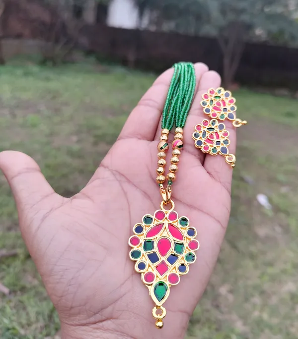 Assamese_Traditional_Gold_Plated_Red_Green_Meenakari_Dugdugi_Tassel_Jewellery_Set_For_Women