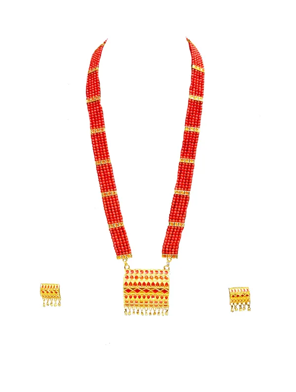 Assamese_Traditional_Gold_Plated_Red_Meenakari_Tassel_Jewellery_Set_For_Women_&_Girls