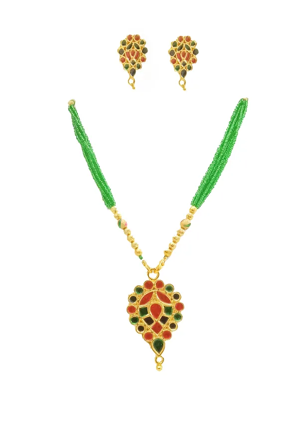 Assamese_Traditional_Gold_Plated_Red_Green_Meenakari_Dugdugi_Tassel_Jewellery_Set_For_Women