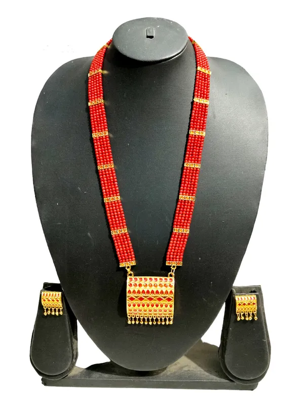Assamese_Traditional_Gold_Plated_Red_Meenakari_Tassel_Jewellery_Set_For_Women_&_Girls