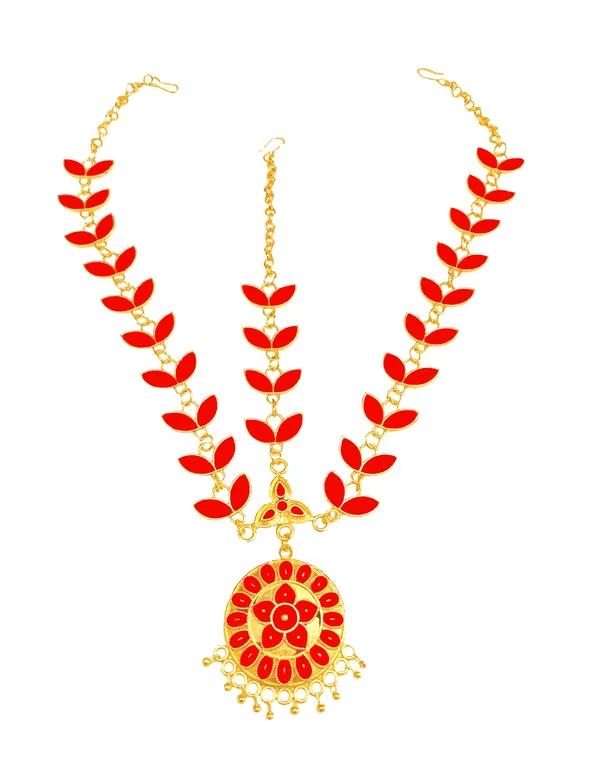 Assamese_Traditional_Gold_Plated_Red_Meenakari_Japi_Maang_Tikka_For_Women
