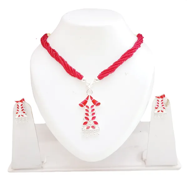 Assamese_Traditional_Silver_Plated_Red_Meenakari_Pepa_Design_Tassel_Jewellery_Set_For_Women_&_Girls