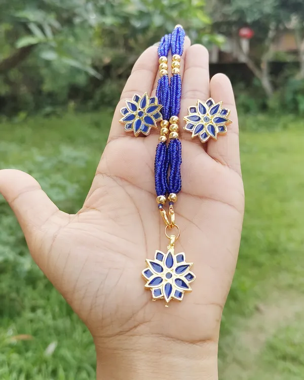 BG gold Assamese traditional Blue Meenakari thuriya flower jewellery set Price in India Buy BG gold Assamese traditional Blue Meenakari thuriya flower jewellery set online at undefined