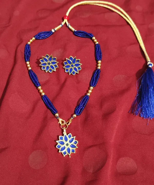 Assamese_Traditional_Blue_Meenakari_Thuriya_Flower_Jewellery_Set