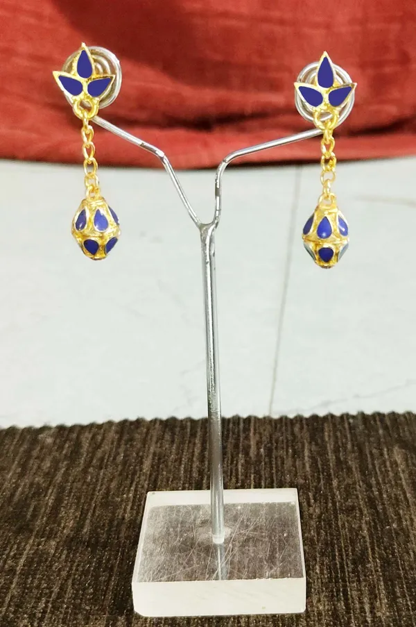 (Pack_Of_2)_Assamese_Traditional_Gold_Plated_Blue_Meenakari_Earring_Set_For_Women