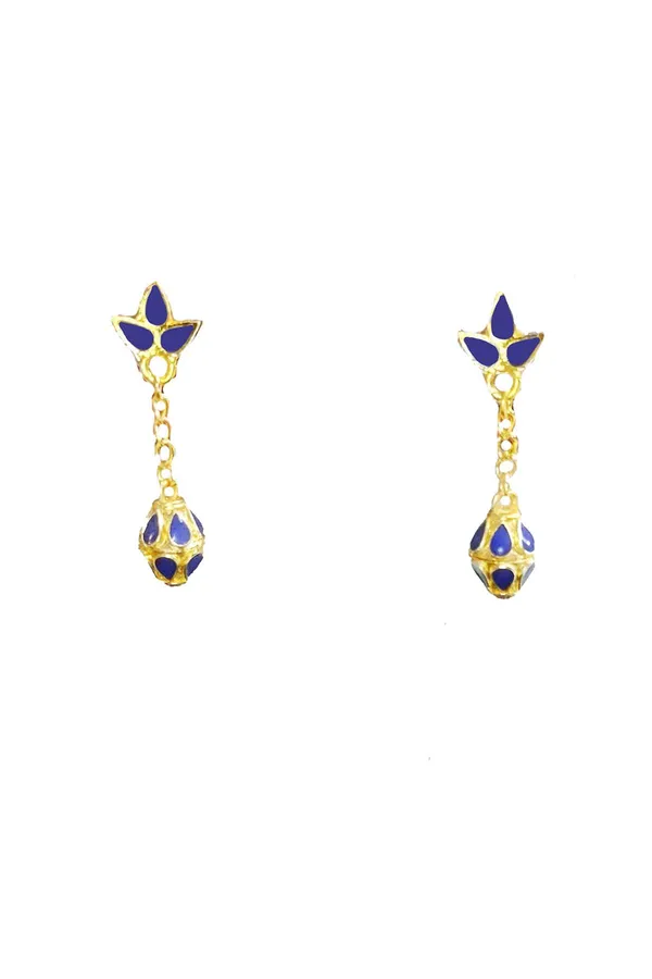 (Pack_Of_2)_Assamese_Traditional_Gold_Plated_Blue_Meenakari_Earring_Set_For_Women