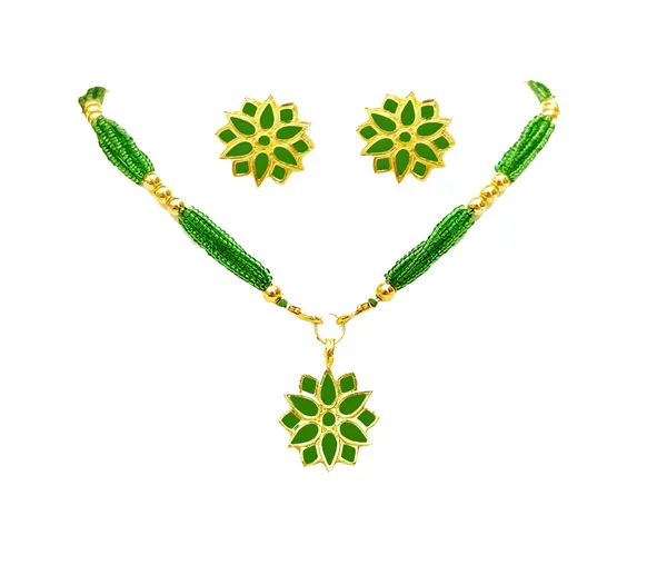 Assamese_Traditional_Green_Meenakari_Thuriya_Flower_Jewellery_Set