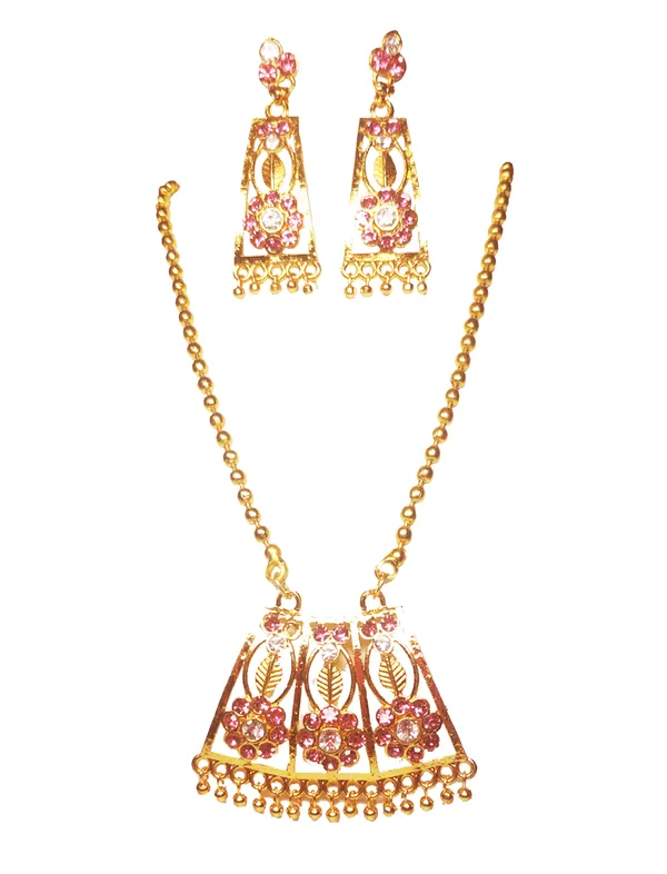 Assamese_traditional_gold_plated_Pink_White_diamond_chain_jewellery_set__for_women
