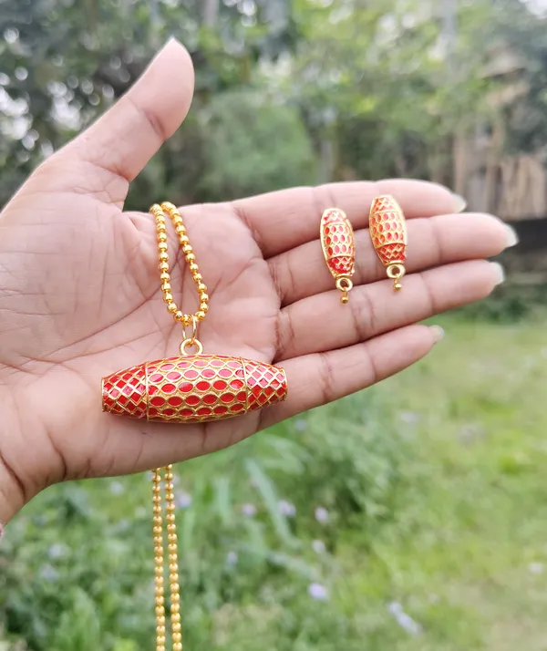 Assamese_Traditional_Red_Meenakari_Dholbiri_Chain_Jewellery_Set_For_Women_&_Girls