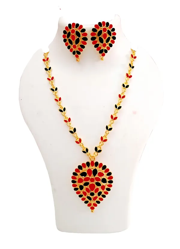 Assamese_Traditional_Copper_Based_Red_Black_Dugdugi_Jewellery_Set