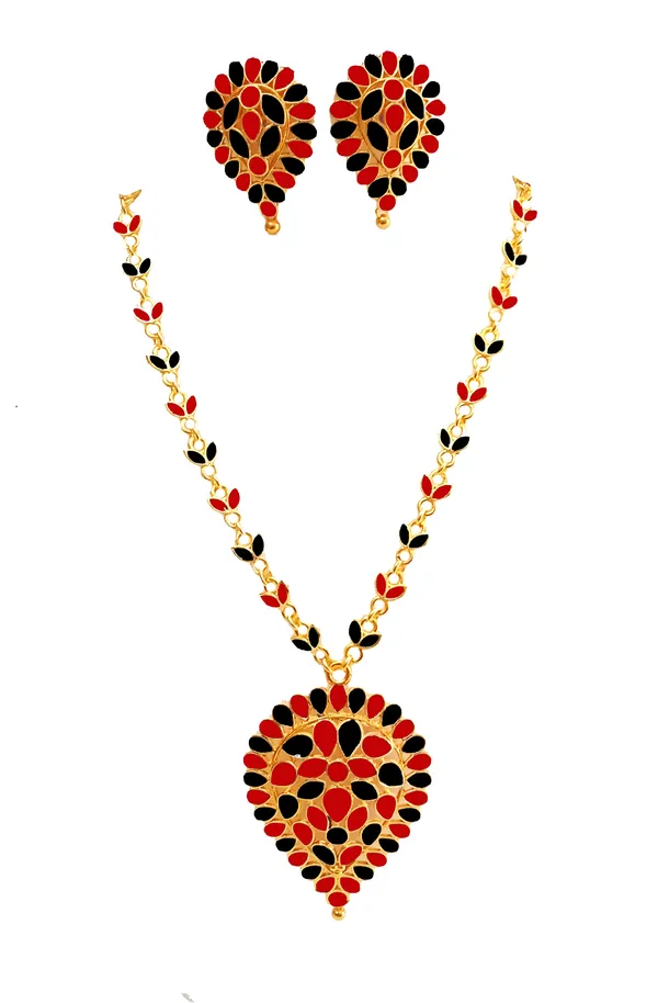 Assamese_Traditional_Copper_Based_Red_Black_Dugdugi_Jewellery_Set