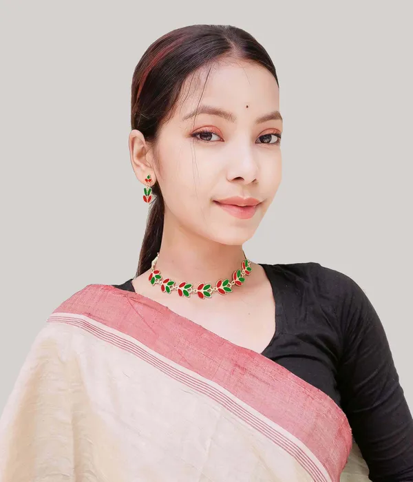 Assamese_Traditional_Red_Green_Meenakari_Golpata_Jewellery_Set