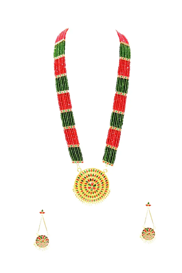 Assamese_Traditional_Gold_Plated_Red_Green_Meenakari_Japi_Tassel_Jewellery_Set_For_Women