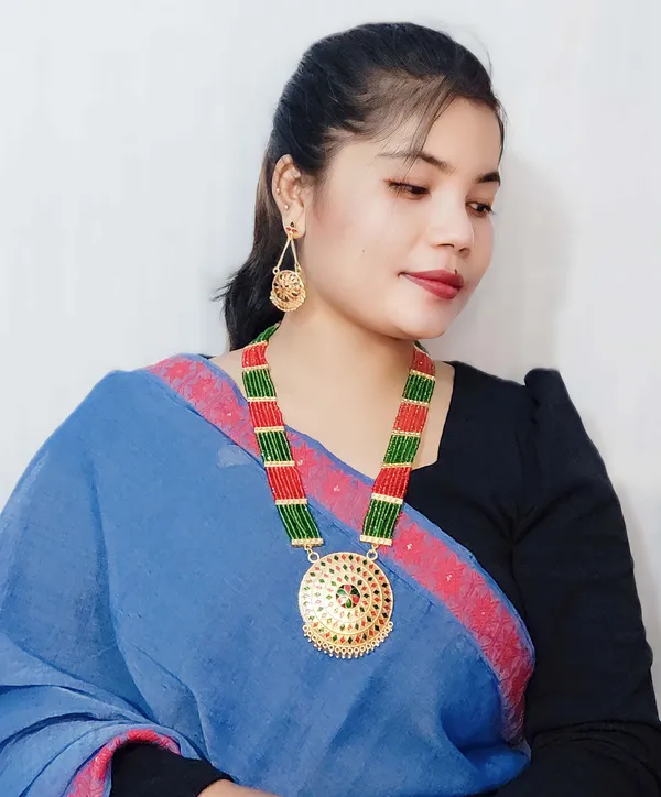 Assamese_Traditional_Gold_Plated_Red_Green_Meenakari_Japi_Tassel_Jewellery_Set_For_Women